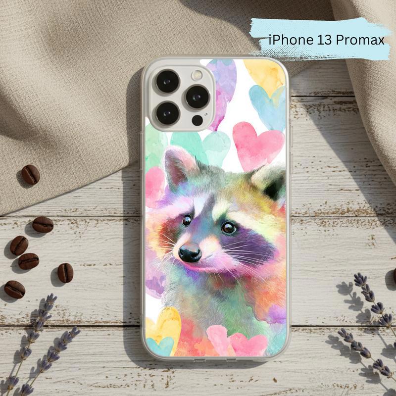 Rainbow Raccoon Watercolor Heart Aura Phone Case IPhone Rainbow Raccoon Watercolor Heart Aura Phone Case IPhone
