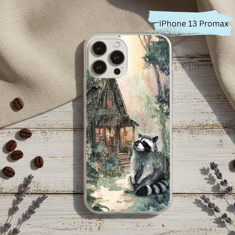 Rainbow Rainy Day Raccoon Cottage Mood Phone Case IPhone