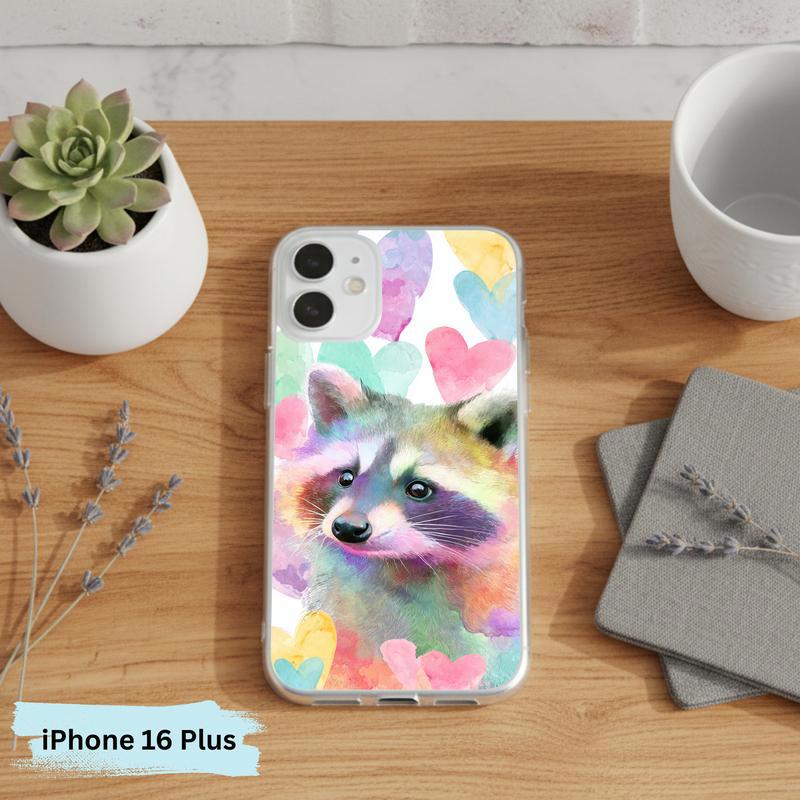 Rainbow Raccoon Watercolor Heart Aura Phone Case IPhone Rainbow Raccoon Watercolor Heart Aura Phone Case IPhone