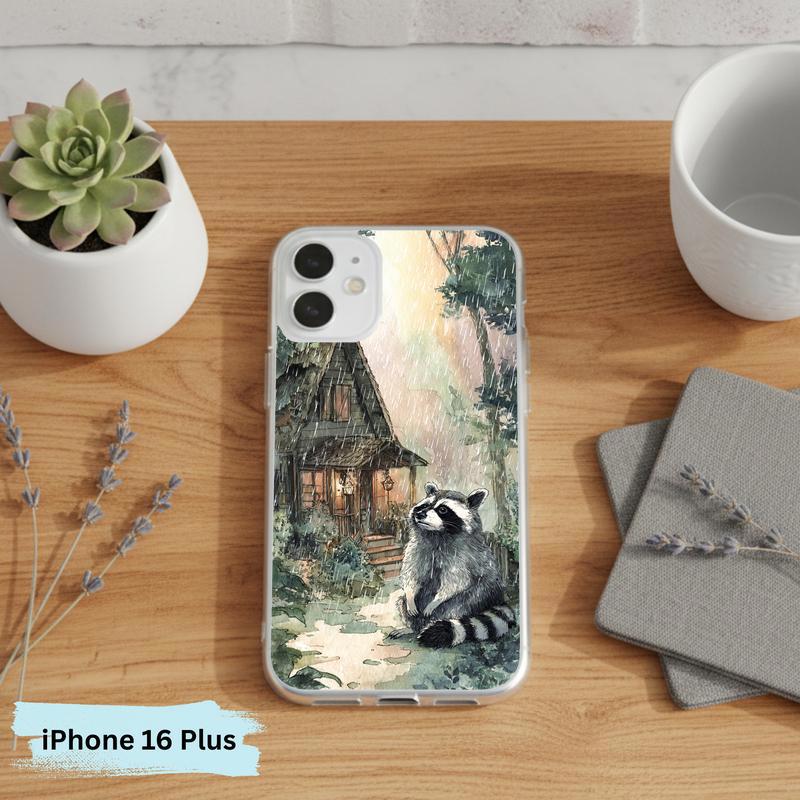 Rainbow Rainy Day Raccoon Cottage Mood Phone Case IPhone