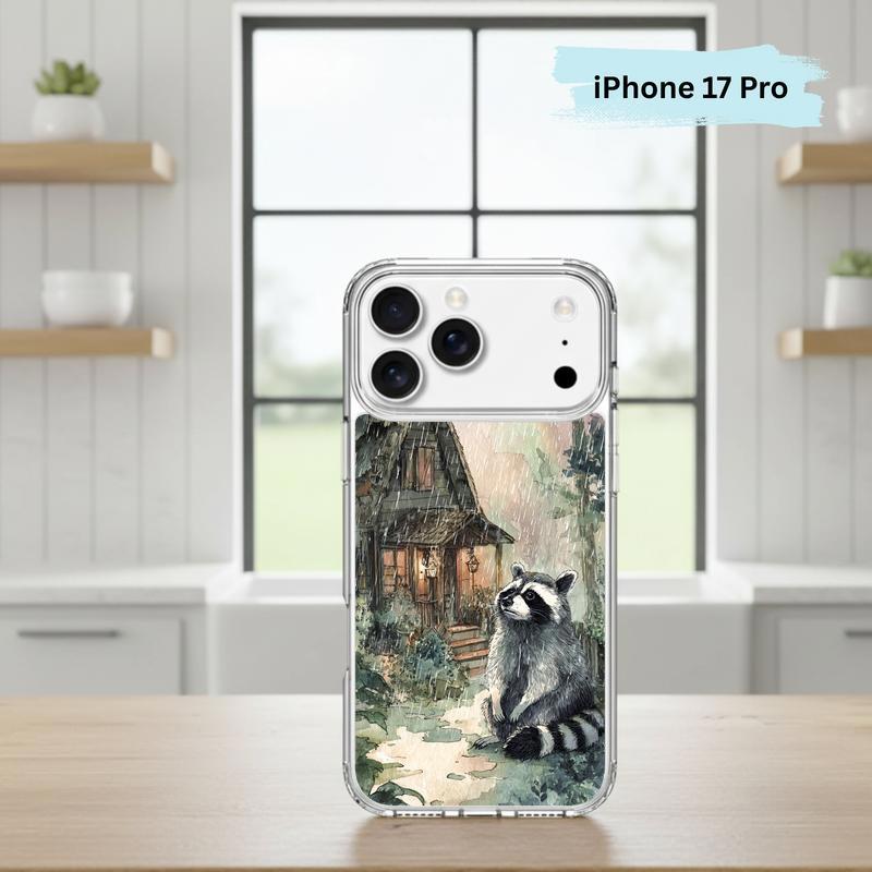 Rainbow Rainy Day Raccoon Cottage Mood Phone Case IPhone