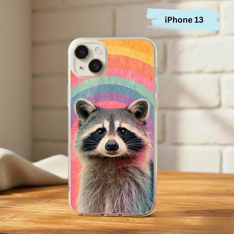 Rainbow Raccoon Groovy Smile Phone Case IPhone Rainbow Raccoon Groovy Smile Phone Case IPhone