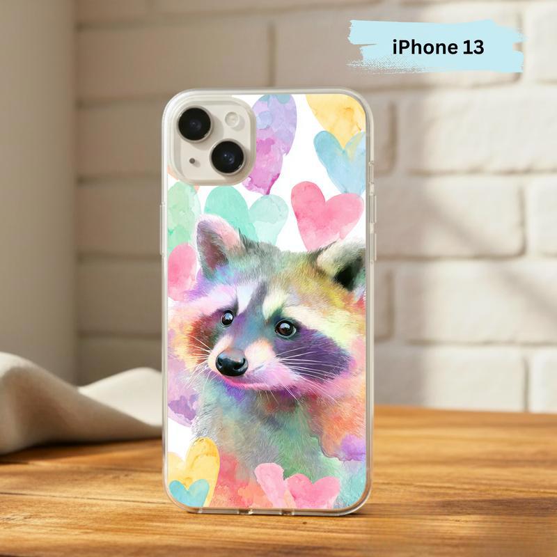 Rainbow Raccoon Watercolor Heart Aura Phone Case IPhone Rainbow Raccoon Watercolor Heart Aura Phone Case IPhone