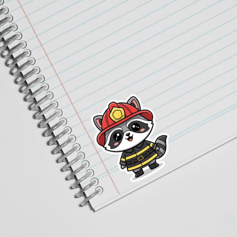 Big Head Raccoon Firefighter Chibi Sticker Big Head Raccoon Firefighter Chibi Sticker