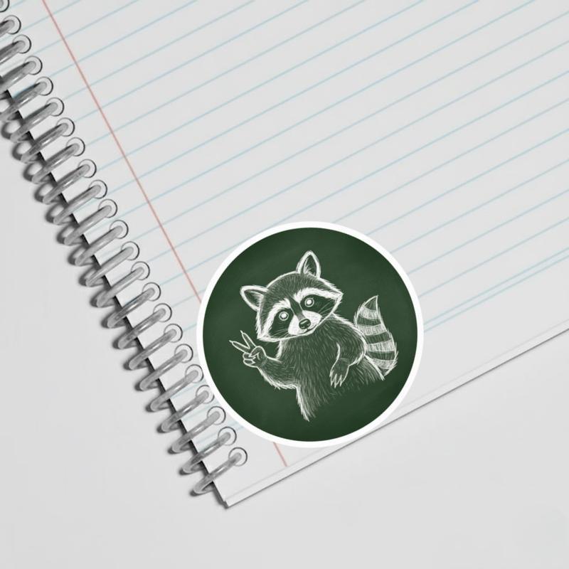 Chalkboard Art Raccoon Peace Sign Sticker