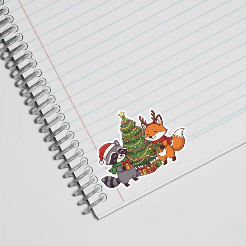 Christmas Raccoon Fox Duo Sticker