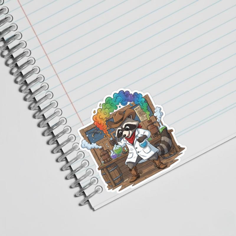 Colorful Cowboy Raccoon Scientist Sticker