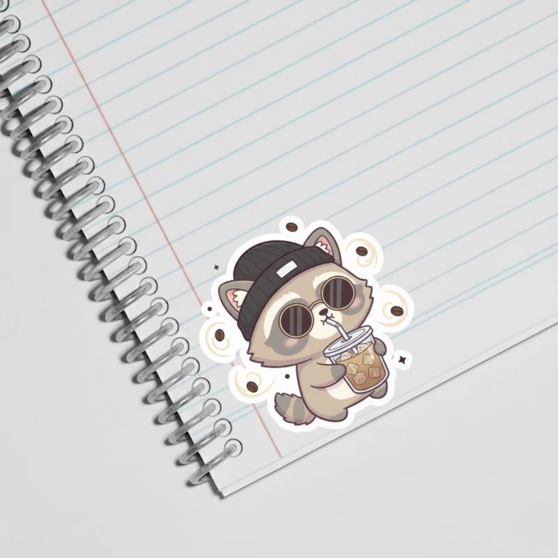 Cool Coffee Raccoon Dog Sticker