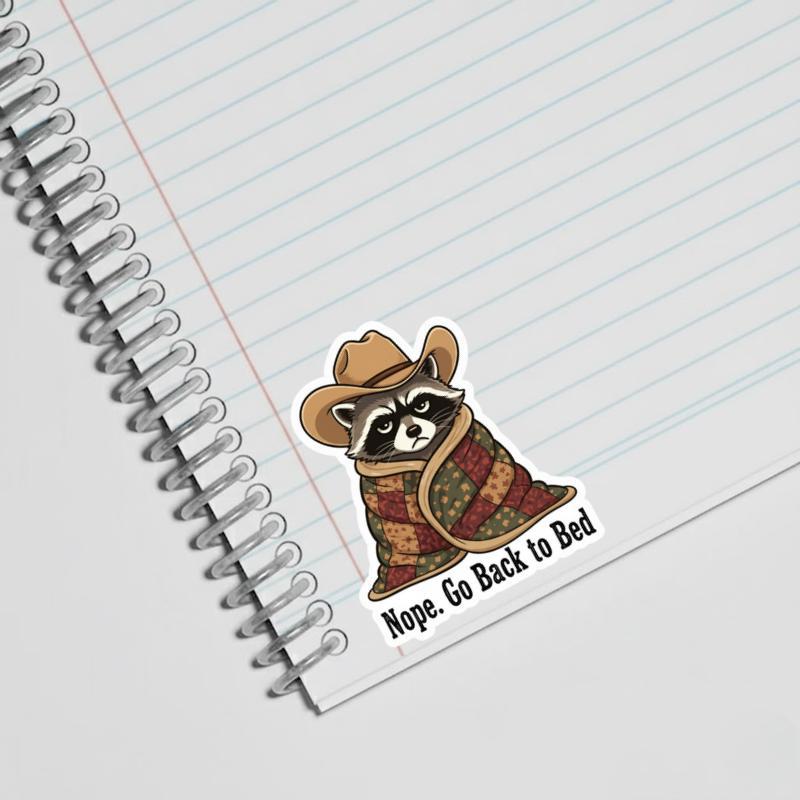 Cowboy Raccoon Go Back To Bed Sticker