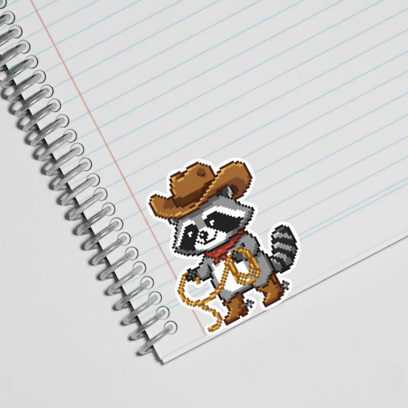 Cute Pixelated Raccoon Cowboy Sticker