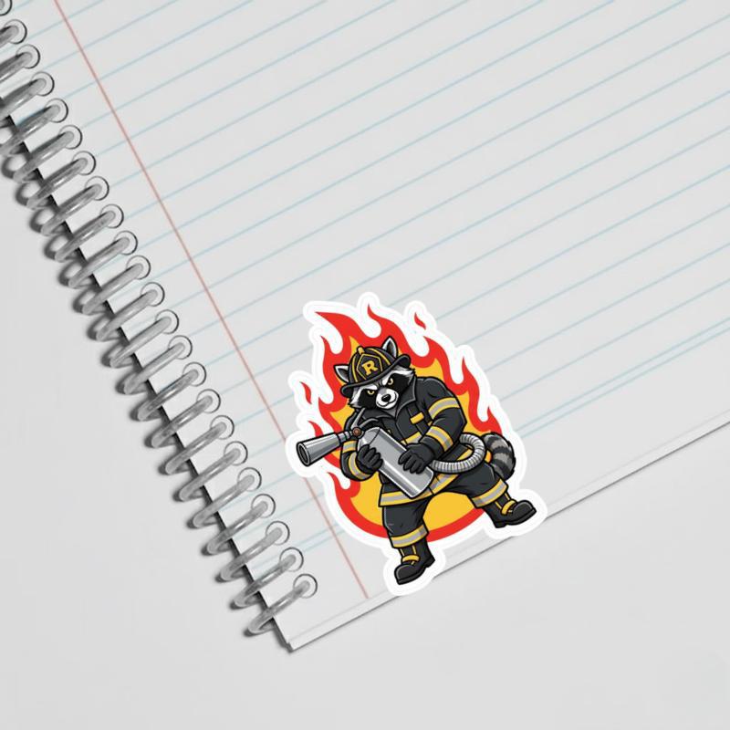 Firefighter Raccoon, Holding Fire Extinguisher Sticker Firefighter Raccoon, Holding Fire Extinguisher Sticker