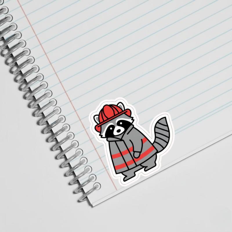 Firefighter Raccoon, Kiss-Cut Minimalist Outline Sticker