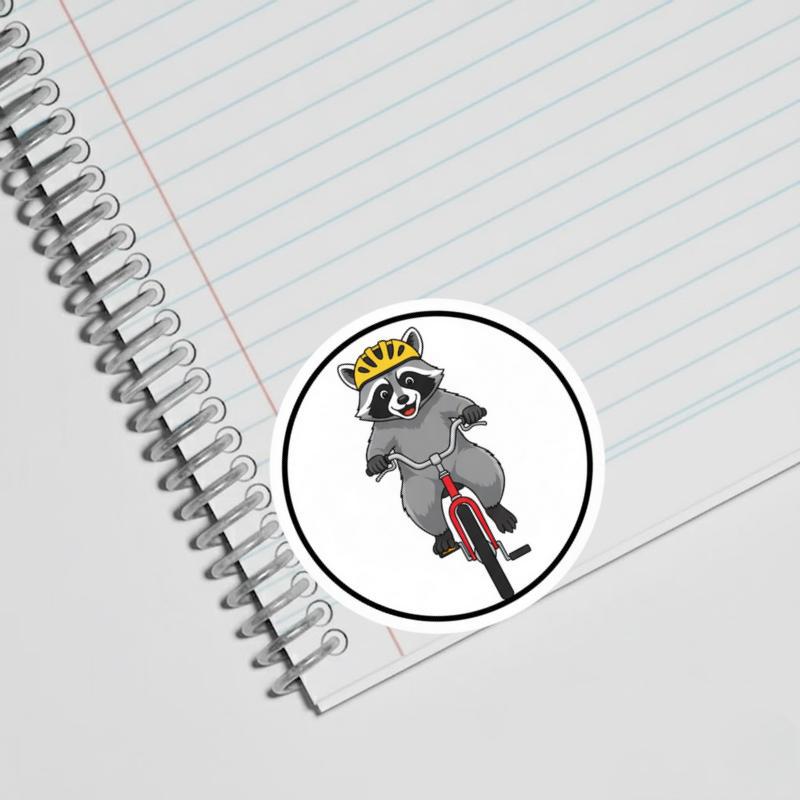Furry Raccoon - Riding a Bicycle Active Lifestyle Sticker Furry Raccoon - Riding a Bicycle Active Lifestyle Sticker