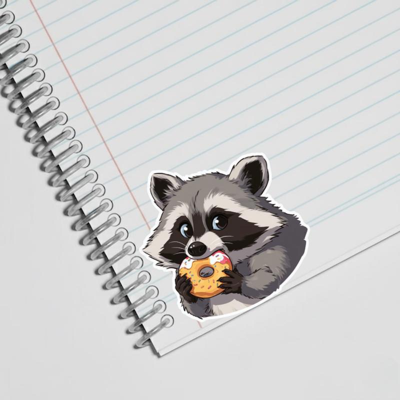 Furry Raccoon With Donut Cake Sticker