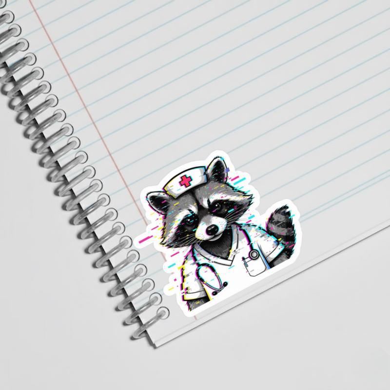 Glitch Art Nurse Raccoon Sticker