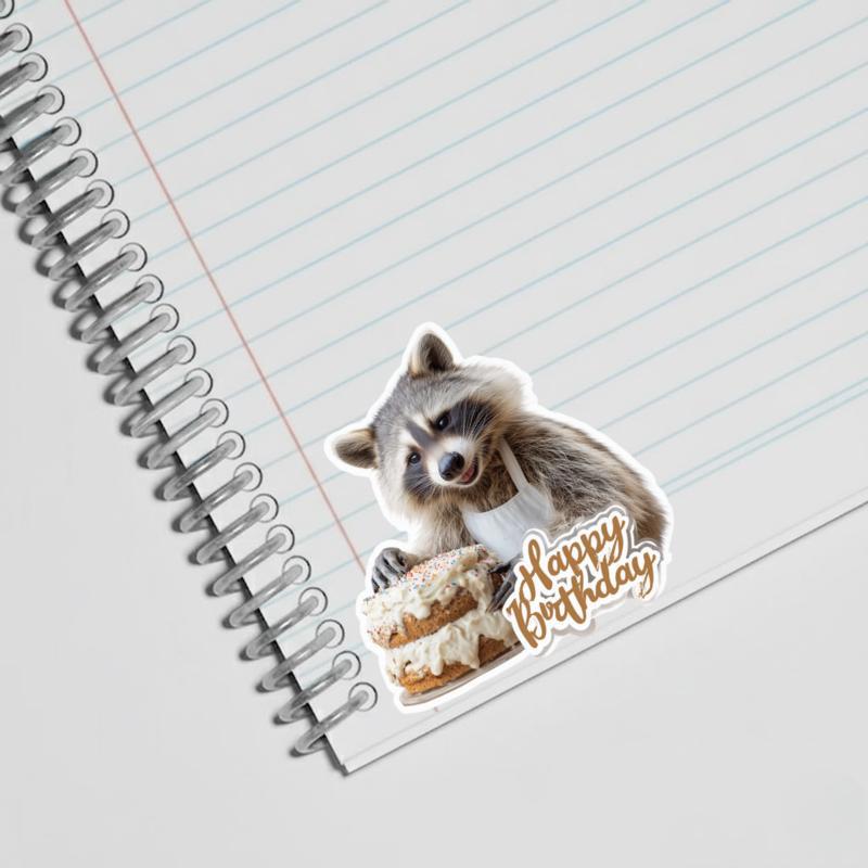 Happy Birthday Raccoon Sticker With Cake Sticker