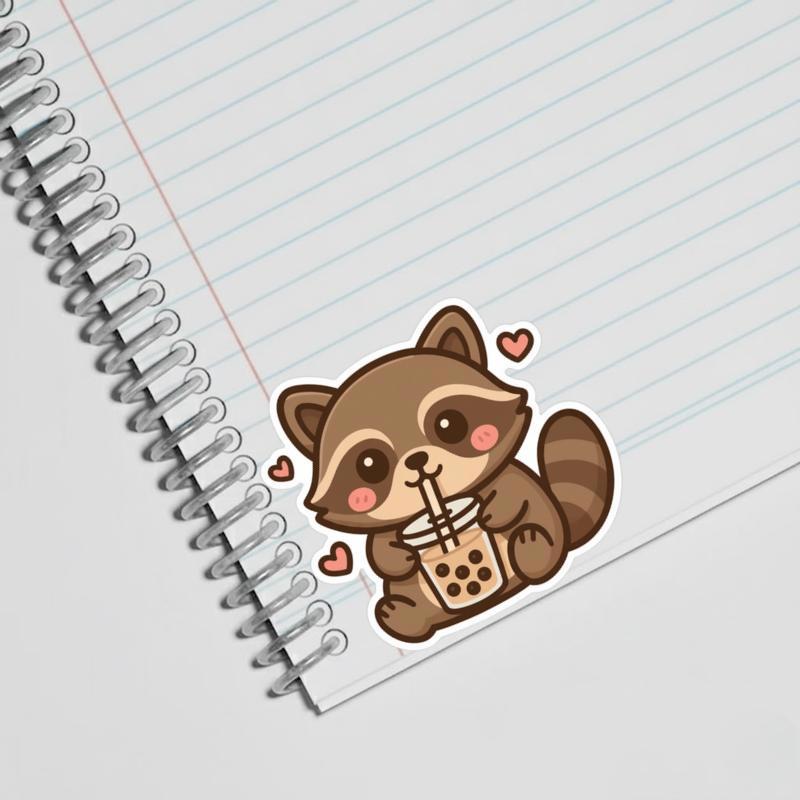 Kawaii Raccoon With Milk Tea Sticker