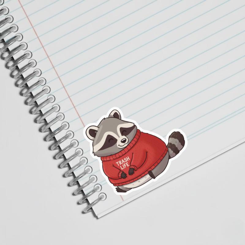 Kawaii Raccoon With Red Sweatshirt Sticker Kawaii Raccoon With Red Sweatshirt Sticker