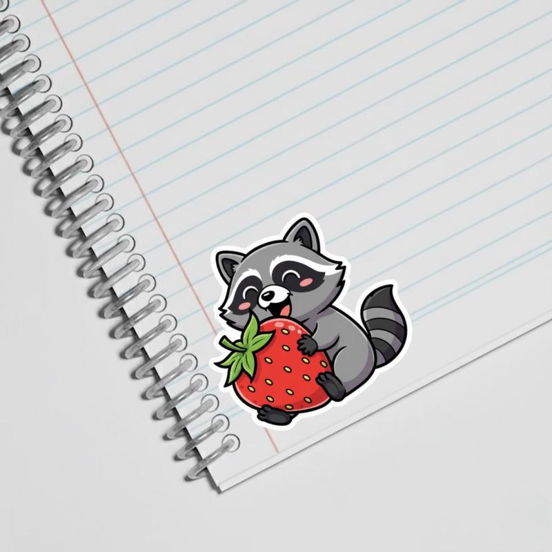 Kawaii Raccoon With Strawberry Sticker