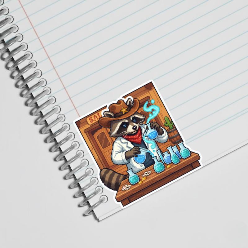 Pixel Cowboy Raccoon Scientist Sticker
