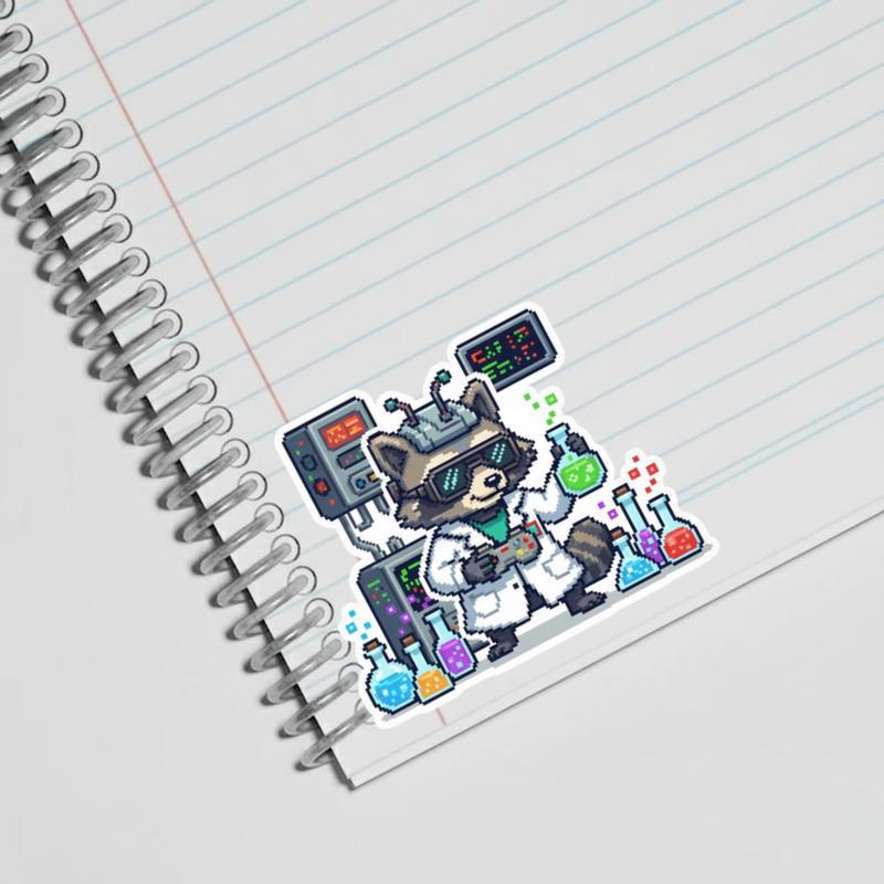 Pixel Raccoon Scientist Gamer Mode Sticker