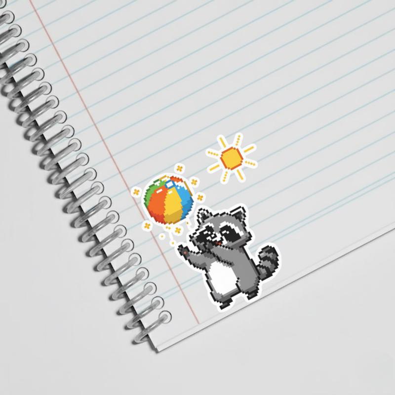 Pixelated Raccoon Beach Ball Sticker