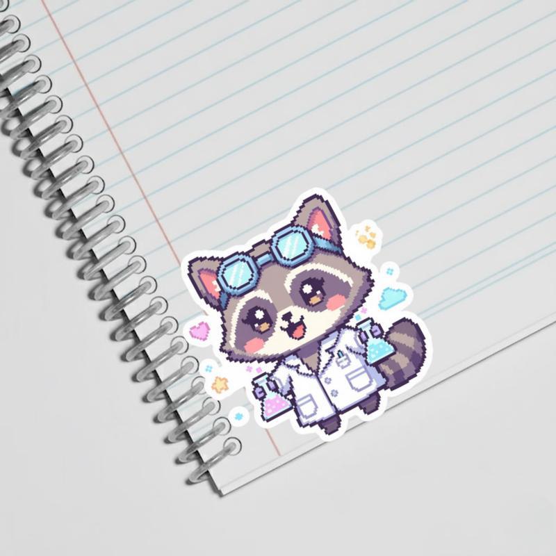 Pixelated Raccoon ChPixel Kawaii Raccoon Scientistasing Butterflies Sticker