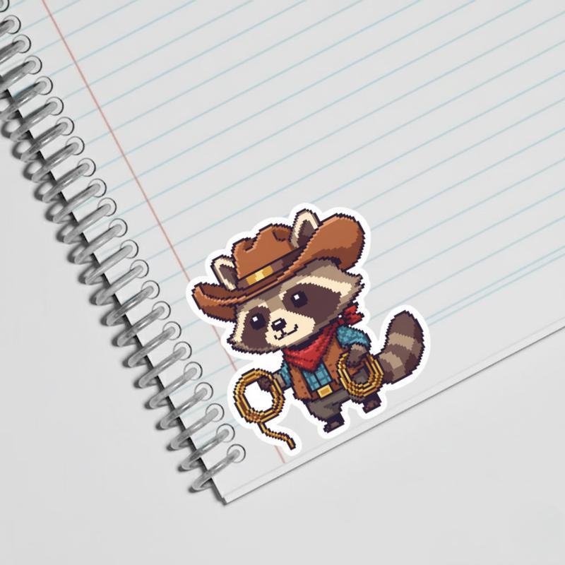 Pixelated Raccoon Cowboy Sticker