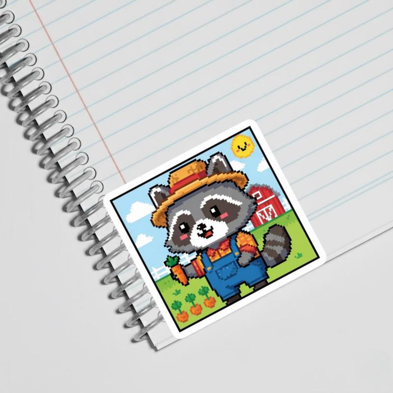 Pixelated Raccoon Farmer Sticker