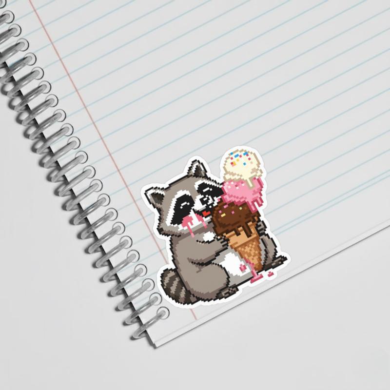 Pixelated Raccoon Ice Cream Sticker
