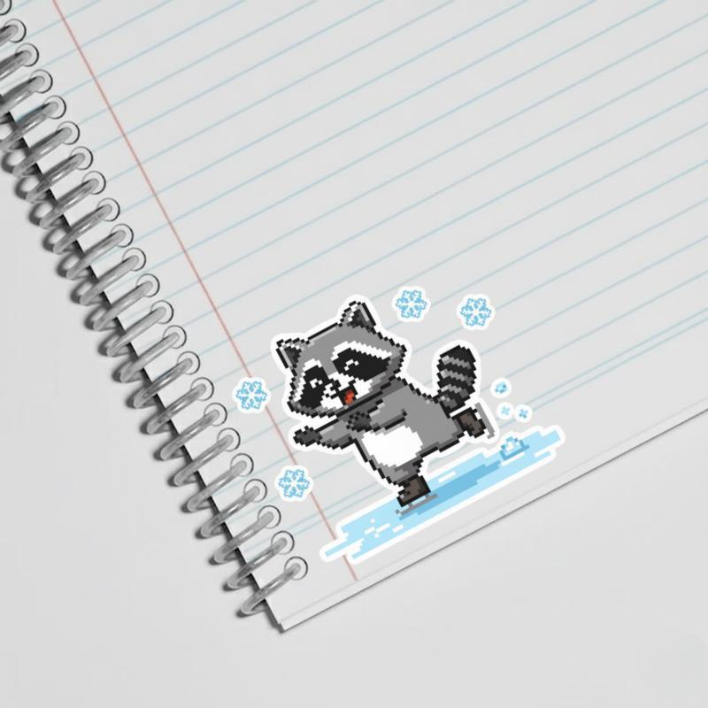 Pixelated Raccoon Ice Skating Sticker
