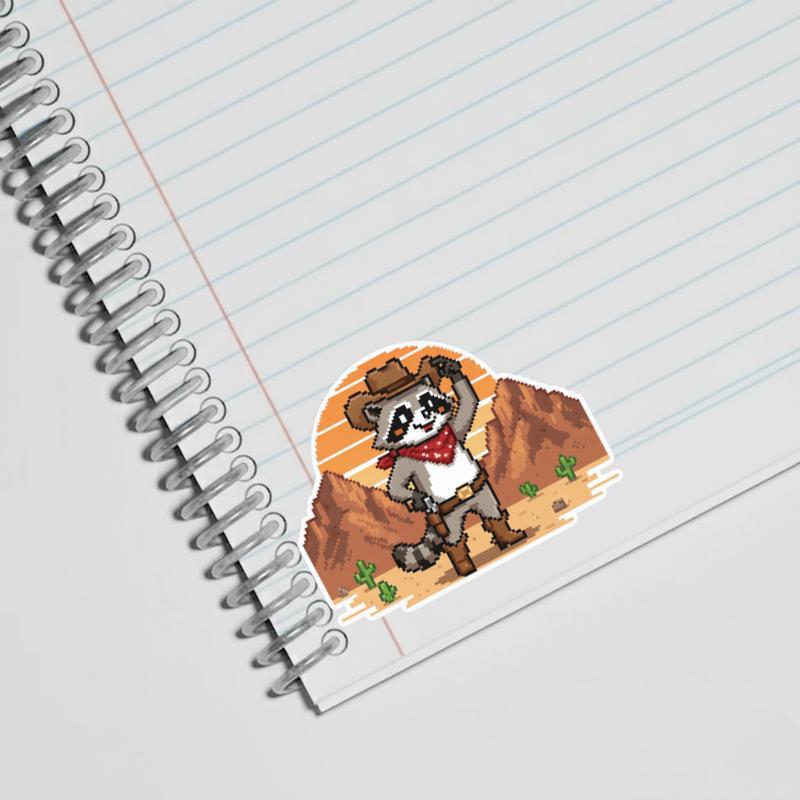 Pixelated Raccoon Western Hero Sticker