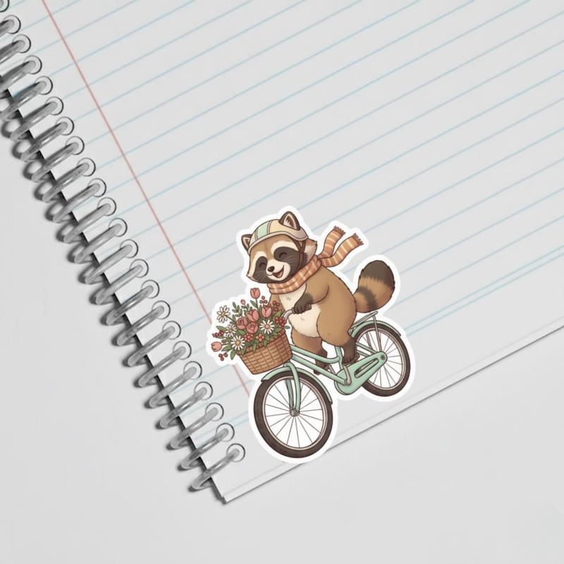 Raccoon Dog Riding Bicycle Sticker