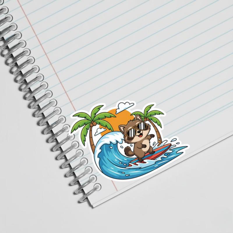 Raccoon Dog Surfer Sticker
