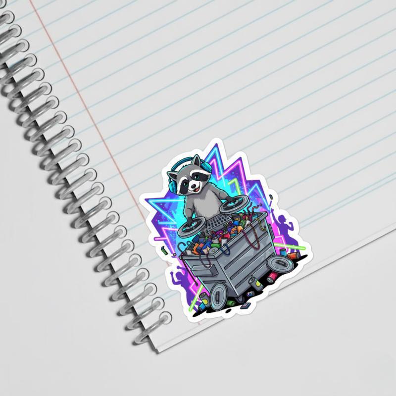 Raccoon Dumpster DJ Party Sticker Raccoon Dumpster DJ Party Sticker