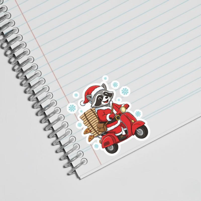 Raccoon Pizza Christmas Delivery Sticker