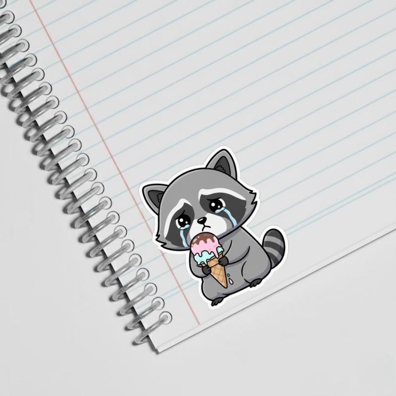 Sad Raccoon With Ice Cream Sticker