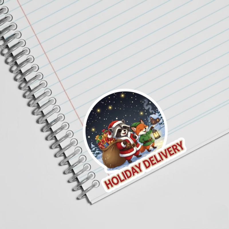 Santa Delivery Raccoon Fox Sticker Santa Delivery Raccoon Fox Sticker