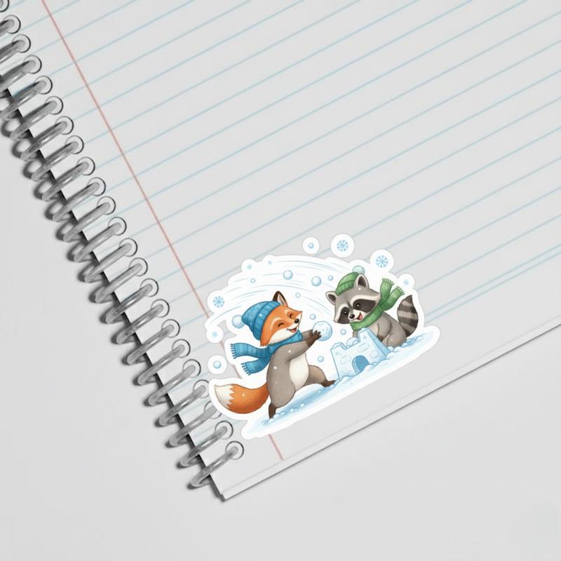 Snowball Fight Raccoon Fox Sticker Snowball Fight Raccoon Fox Sticker