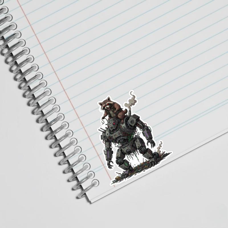 Unhinged And Feral Raccoon Riding Trash Robot Sticker