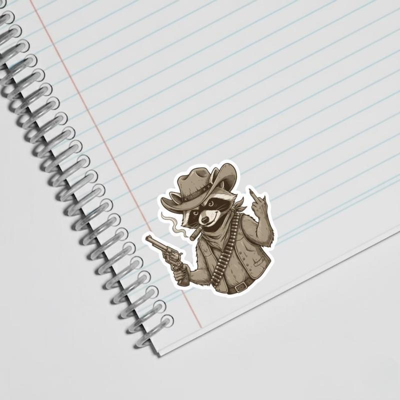 Vintage Cowboy Raccoon Middle Finger Sticker