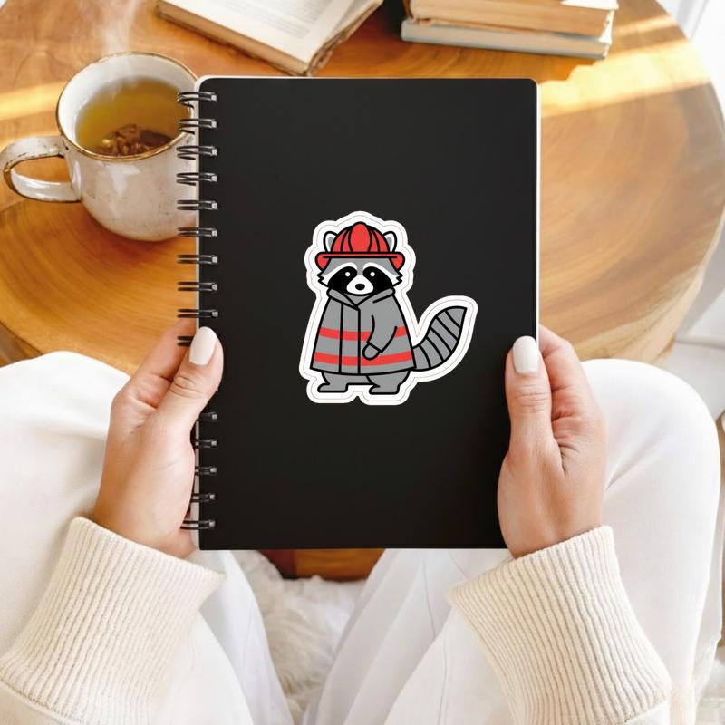 Firefighter Raccoon, Kiss-Cut Minimalist Outline Sticker