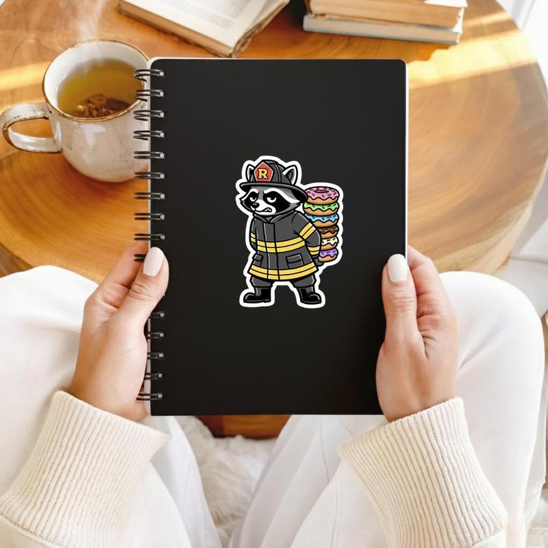 Firefighter Raccoon, Stealing Donuts Snack Sticker Firefighter Raccoon, Stealing Donuts Snack Sticker