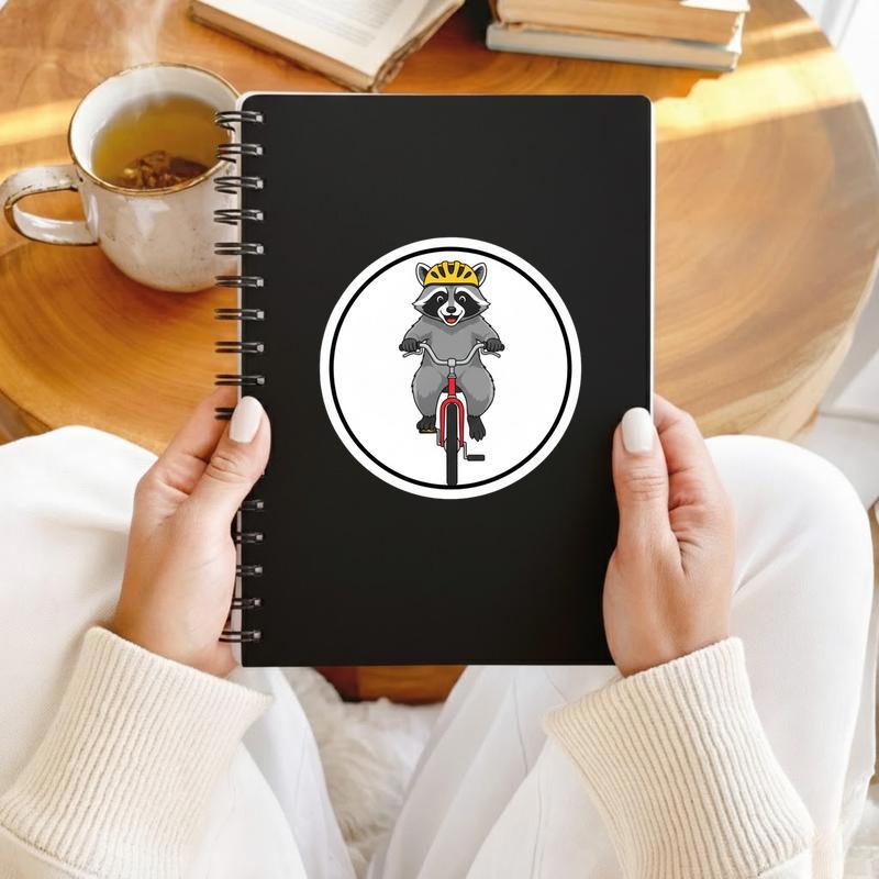 Furry Raccoon - Riding a Bicycle Active Lifestyle Sticker Furry Raccoon - Riding a Bicycle Active Lifestyle Sticker