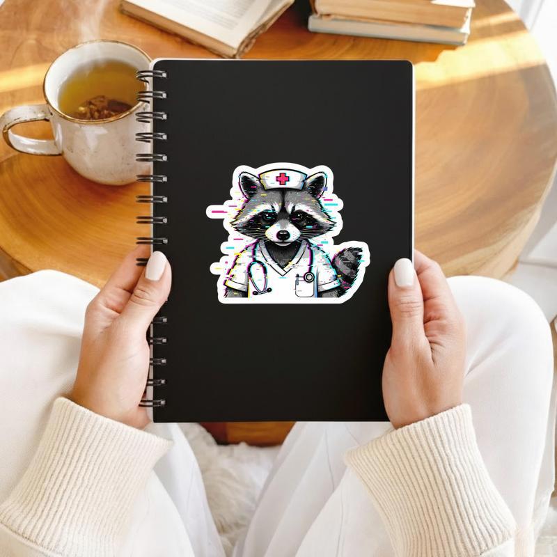Glitch Art Nurse Raccoon Sticker