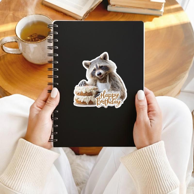 Happy Birthday Raccoon Sticker With Cake Sticker