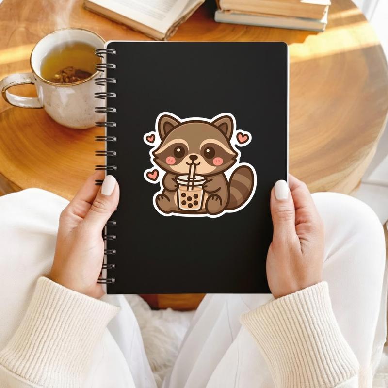 Kawaii Raccoon With Milk Tea Sticker