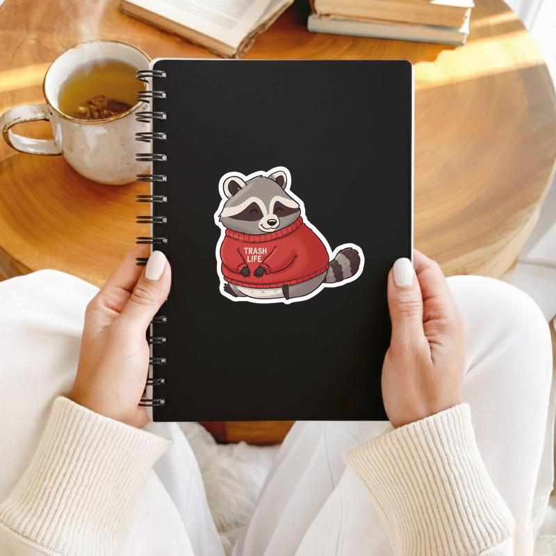 Kawaii Raccoon With Red Sweatshirt Sticker Kawaii Raccoon With Red Sweatshirt Sticker