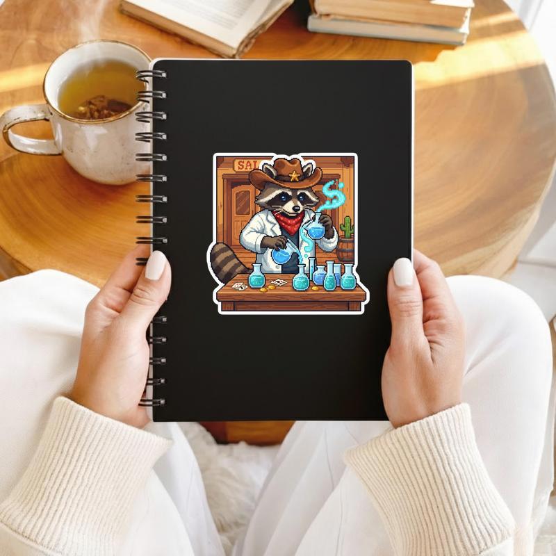 Pixel Cowboy Raccoon Scientist Sticker