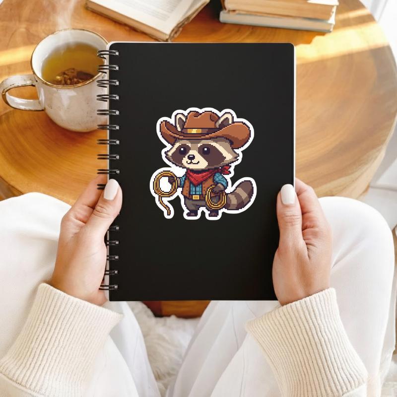 Pixelated Raccoon Cowboy Sticker